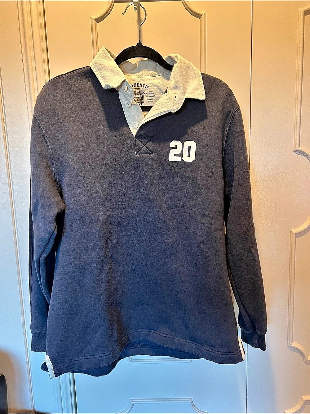 Vintage Eddie Bauer Authentic Outfitters Rugby Shirt Rugby Polo in Blue & White